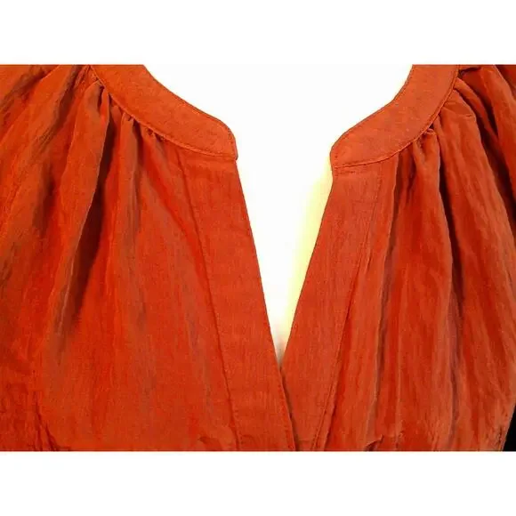 a.n.a Burnt Orange Crinkled Blouse NWT Size XL |Chic Office Boho Style Flowy Top - Picture 4 of 10
